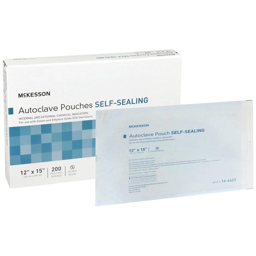 image:imageMcKesson Autoclave Pouches SelfSealing Steam and Ethylene Oxide Sterilizers 7 12 in x 13 in 200 Count 1 Pack12 X 15 Inch  1000 ct