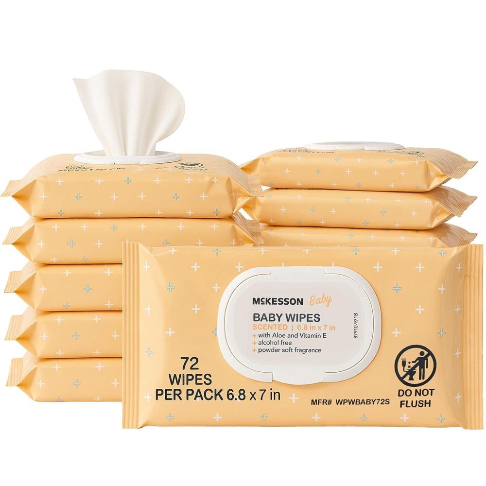 image:imageMcKesson Baby Wipes Unscented 1 Pack 72 Wipes Aloe amp Vitamin E 99 Water FlipTop Lid Wipes for Sensitive Skin amp Diaper Rash 68 in x 7 in 72 per PackScented
