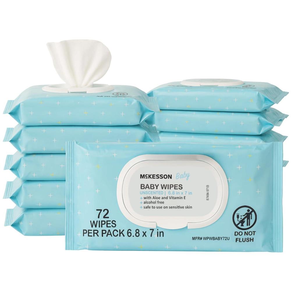 image:imageMcKesson Baby Wipes Unscented 1 Pack 72 Wipes Aloe amp Vitamin E 99 Water FlipTop Lid Wipes for Sensitive Skin amp Diaper Rash 68 in x 7 in 72 per PackUnscented