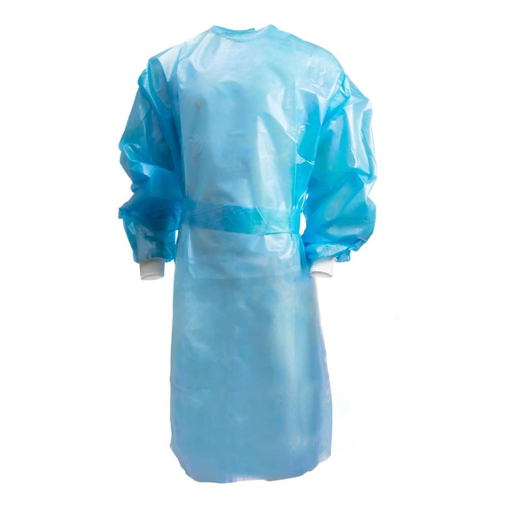 image:imageMcKesson Chemotherapy Procedure Gown Disposable  FullBack Waist Tie AAMI Level 2 Unisex NonSterile  Blue Size Large 44 in L 30 Count