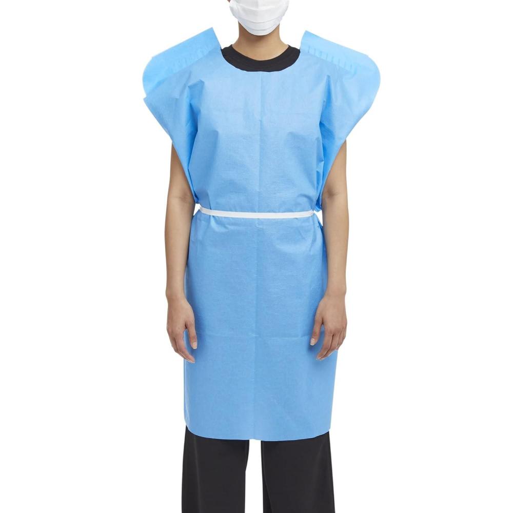image:imageMcKesson Deluxe Exam and XRay Gown Disposable  Waist Tie MultiPhasic NonWoven Short Sleeve  Blue Unisex One Size Fits Most Adults 30 in x 42 in 50 Count