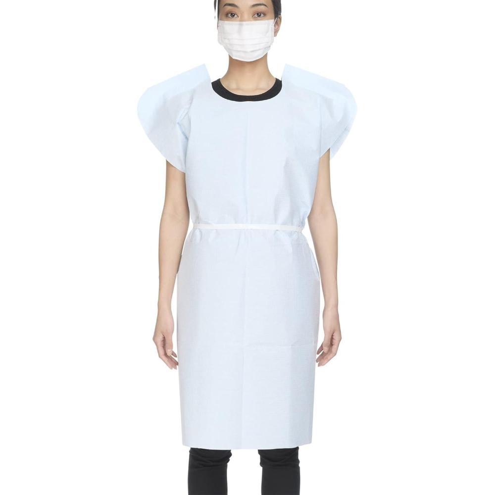 image:imageMcKesson Exam Gown Disposable Poly and Premium Tissue Front or Back Opening Short Sleeve Unisex Blue One Size Fits Most Adults 42 in x 30 in