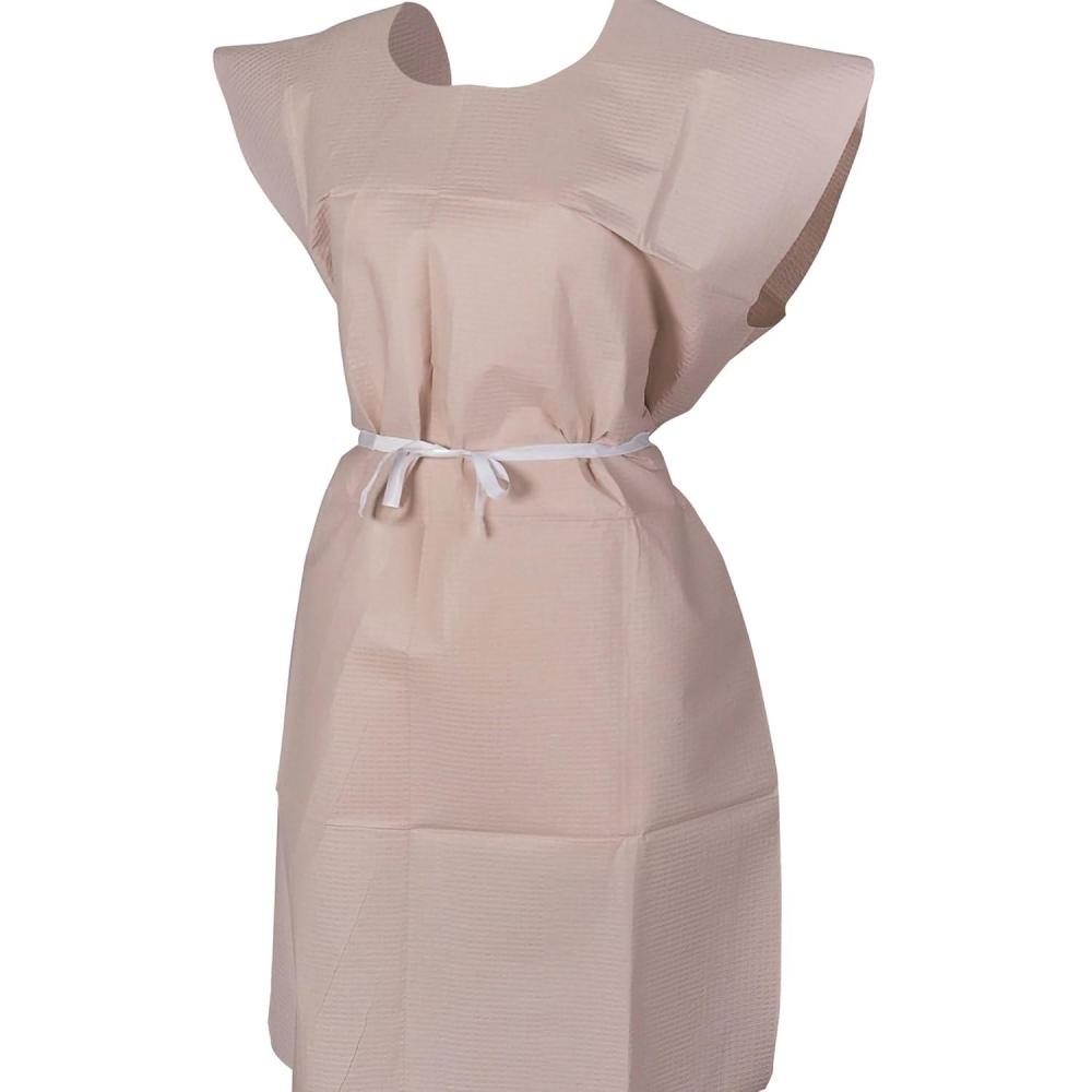 image:imageMcKesson Exam Gown Disposable Poly and Premium Tissue Front or Back Opening Short Sleeve Unisex Peach One Size Fits Most Adults 21 in x 30 in 50 Count