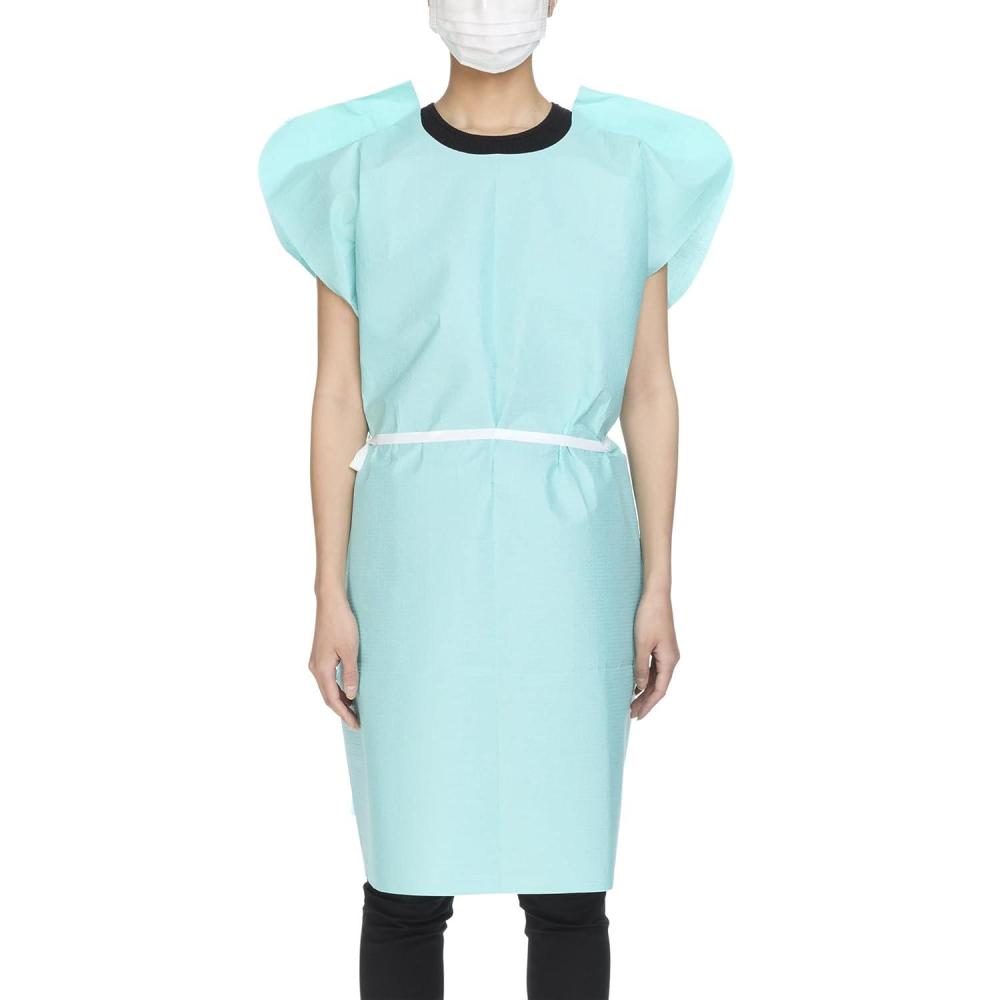 image:imageMcKesson Exam Gown Disposable Poly and Premium Tissue Front or Back Opening Short Sleeve Unisex Teal One Size Fits Most Adults 21 in x 30 in 50 Count