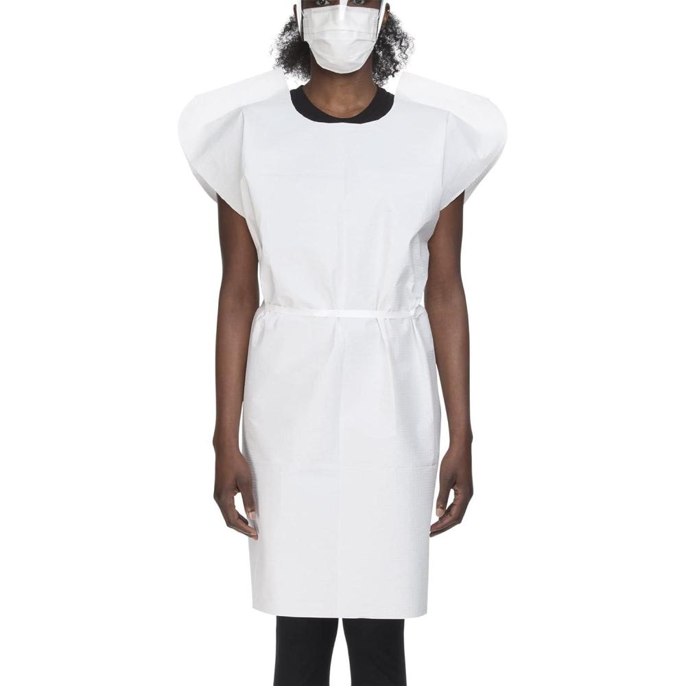 image:imageMcKesson Exam Gown Disposable  Poly and Premium Tissue Front or Back Opening Short Sleeve Unisex  White One Size Fits Most Adults 21 in x 30 in 50 Count