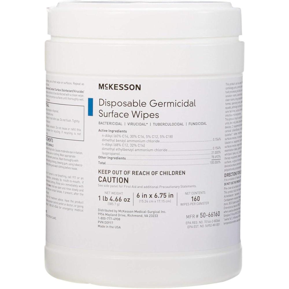 image:imageMcKesson Germicidal Wipes 1920 Count Disinfecting Wipes Alcohol Cleaning Disinfectant Wipes Hospital Grade MultiSurface Wipes 160 Wipes 12 Pack160 Count Pack of 12