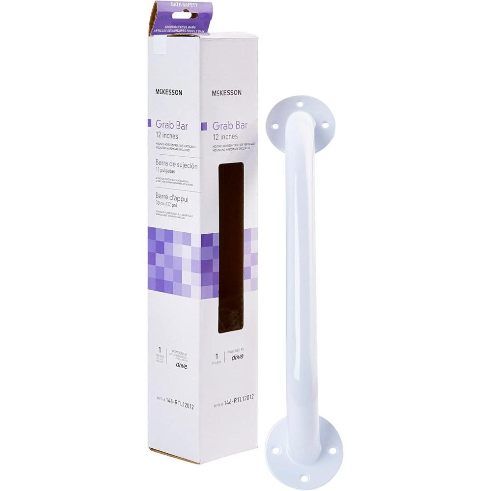 image:imageMcKesson Grab Bar Wall Mount Steel Bathroom Shower Aid White Power Coated 18 in 1 Count12 Inch Length  3 ct