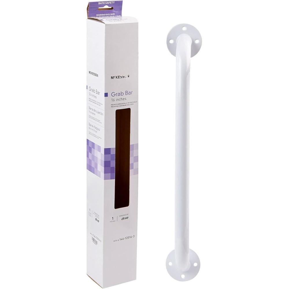 image:imageMcKesson Grab Bar Wall Mount Steel Bathroom Shower Aid White Power Coated 18 in 1 Count16 Inch Length  1 ct