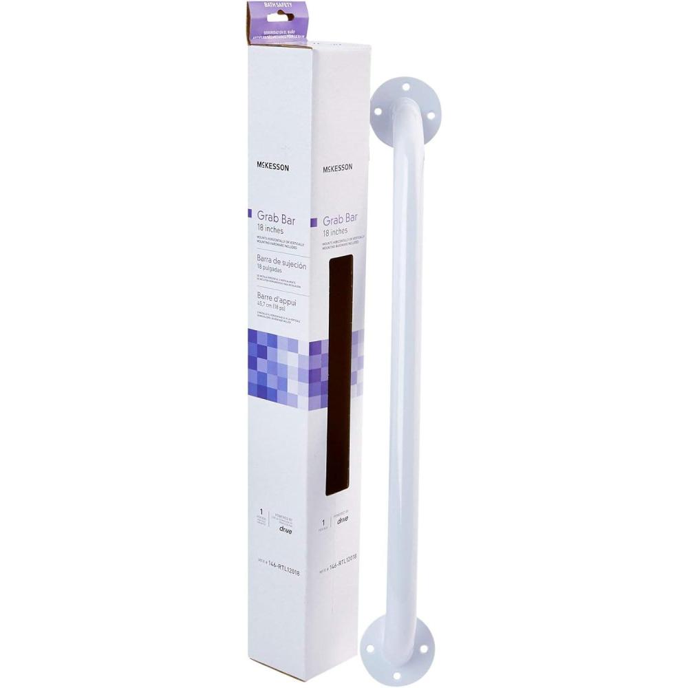 image:imageMcKesson Grab Bar Wall Mount Steel Bathroom Shower Aid White Power Coated 18 in 1 Count18 Inch Length  3 ct