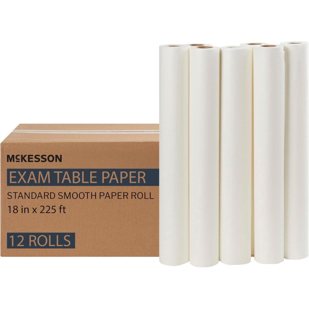image:imageMcKesson Medical Exam Table Paper Rolls 12 Rolls 18 in x 225 ft White Standard Smooth Disposable Bed Cover for Doctor Spa Diaper Changing Waxing Nursing Chiropractor Patternmaking Tracing18 in x 225 ft Crepe