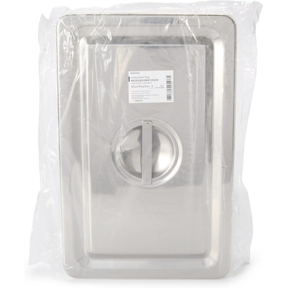 image:imageMcKesson Medical Instrument Metal Tray  Stainless Steel  Lid Recessed Grip NonSterile Autoclavable SurgicalGrade Steel 12 18 in x 7 58 in x 2 18 in 1 Count