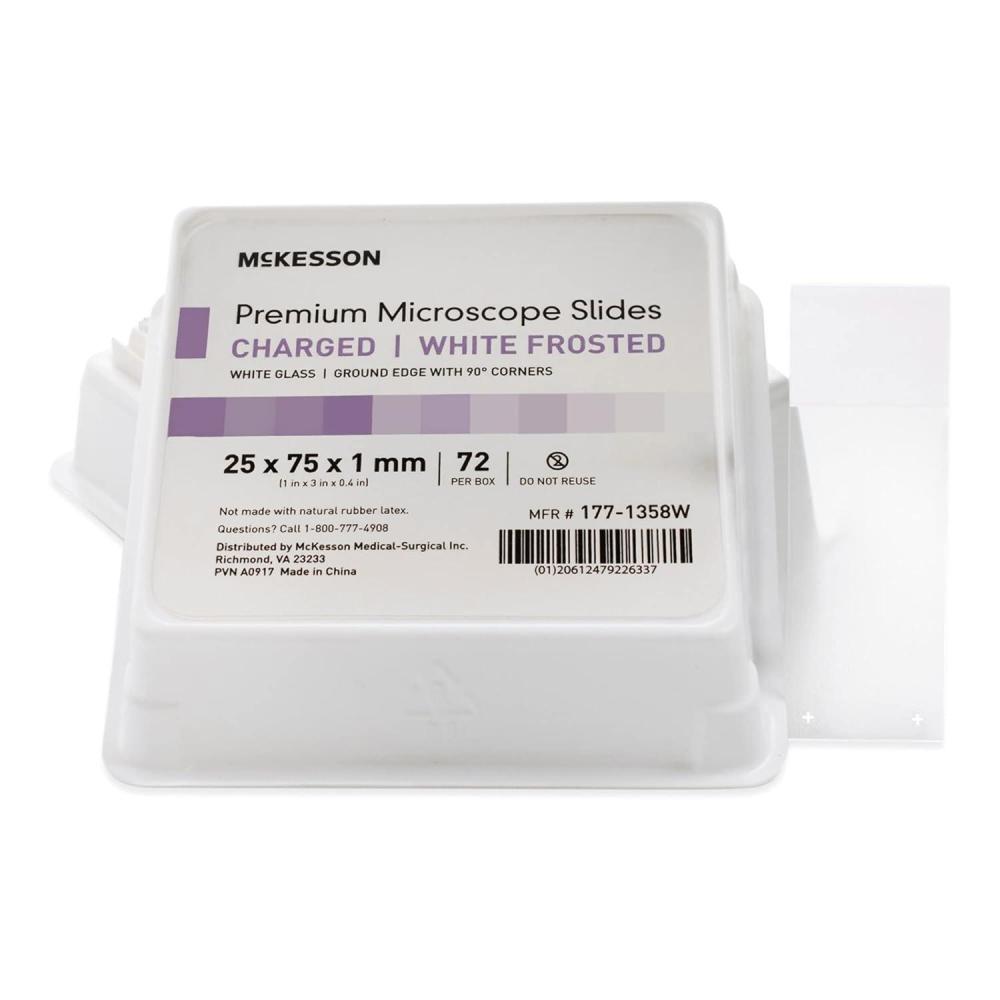 image:imageMcKesson Microscope Slides  Charged White Frosted Ground Edged with 90 Corners PreCleaned Glass Slides 72 Count1440