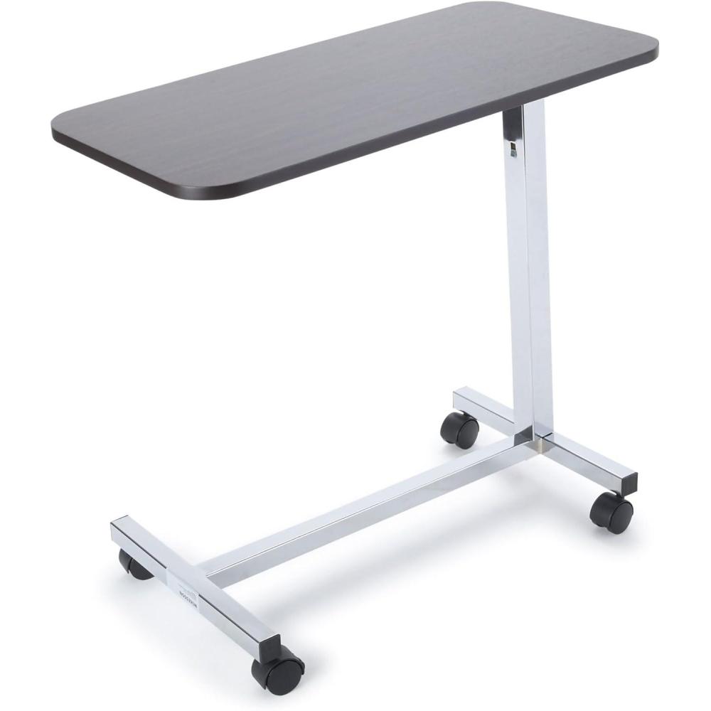 image:imageMcKesson Overbed Table HBase NonTilt Walnut Wood Grain 15 in x 31 in Laminate Top Height Adjustable 2814 in 4314 in SpringAssist Lift 4 Casters with 2 Locking Wheels Up to 50 lbs