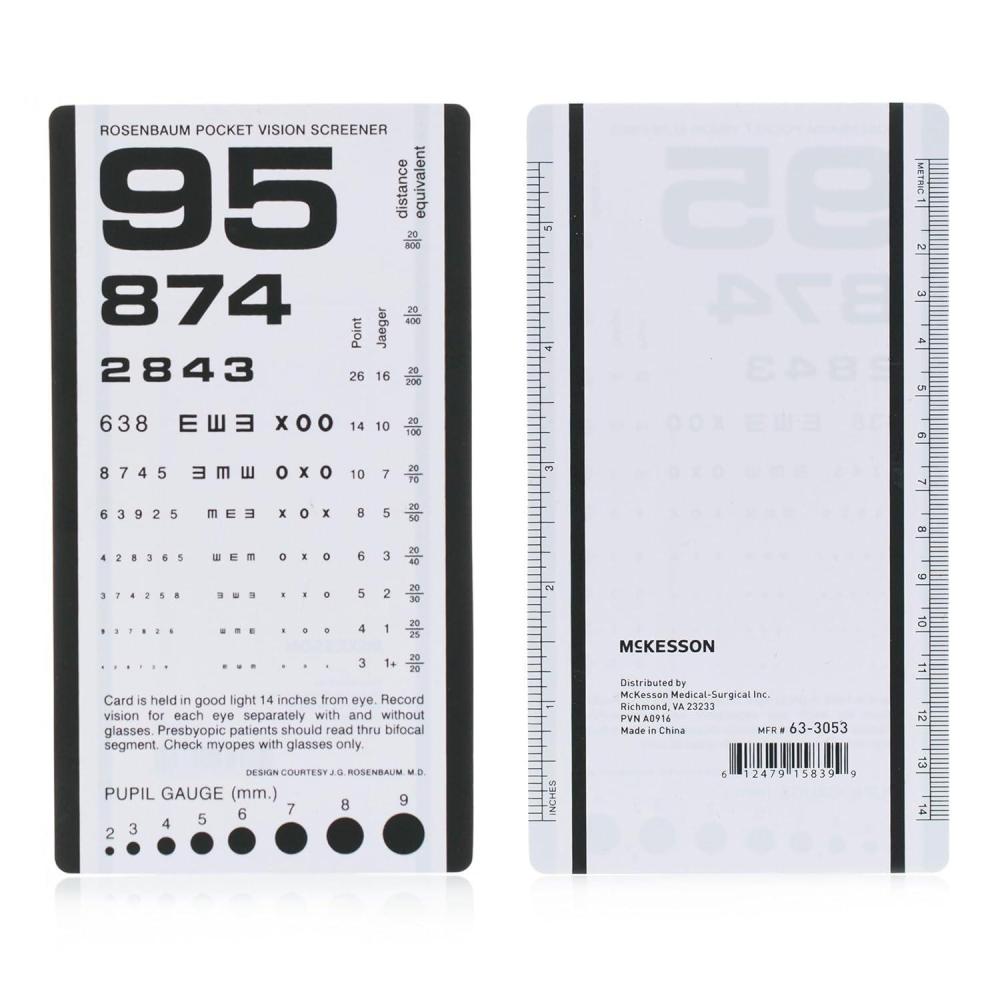 image:imageMcKesson Pocket Eye Charts with Ruler Hand Held Rosenbaum Vision Test Screener for Eye Doctors School Nurses 14 in Test Distance 3 12 in x 6 12 in 5 Count1
