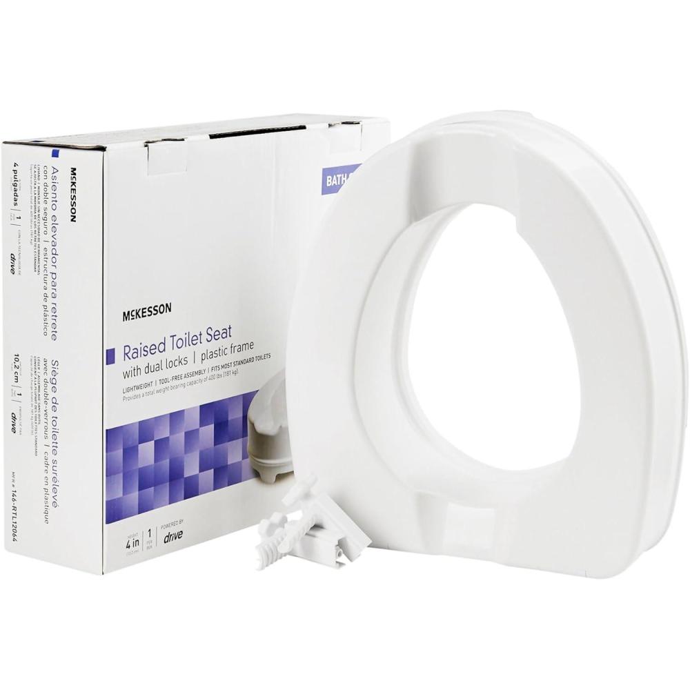 image:imageMcKesson Raised Toilet Seat with Dual Locks Fits Most Standard Toilets 4 in H 400 lbs Weight Capacity 1 Count