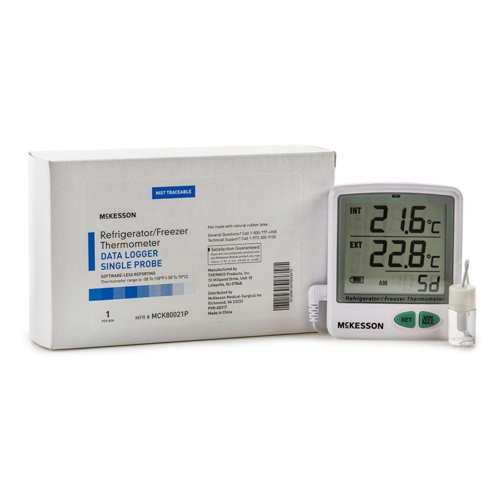 image:imageMcKesson Refrigerator and Freezer Thermometer SingleProbe Waterproof Digital Display MaxMin Temperatures 1 Count