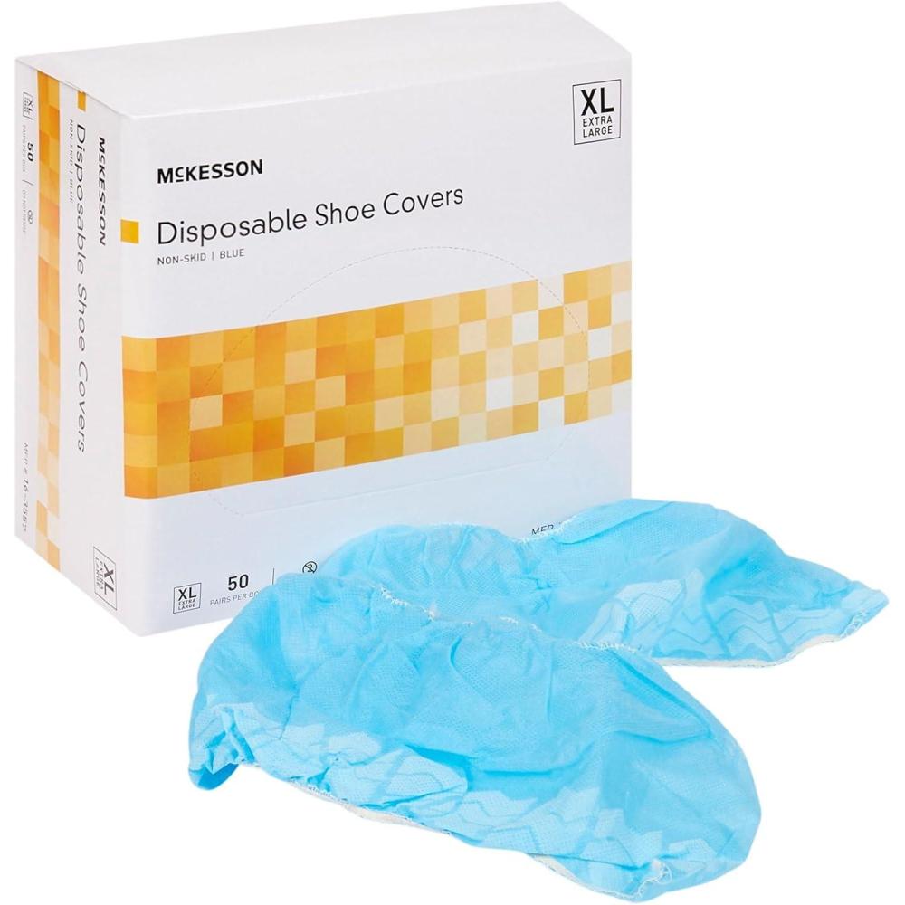 image:imageMcKesson Shoe Covers Disposable Universal Shoe High Elastic Closure NonSkid Sole NonSterile Blue XL 200 Pairs