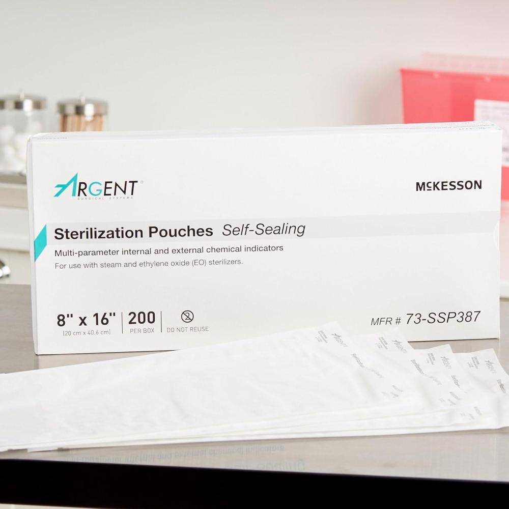 image:imageMcKesson Sterilization Pouches SelfSeal Sterilizer Bags for Cleaning Tools 8 in x 16 in 200 Count 5 Packs 1000 Total