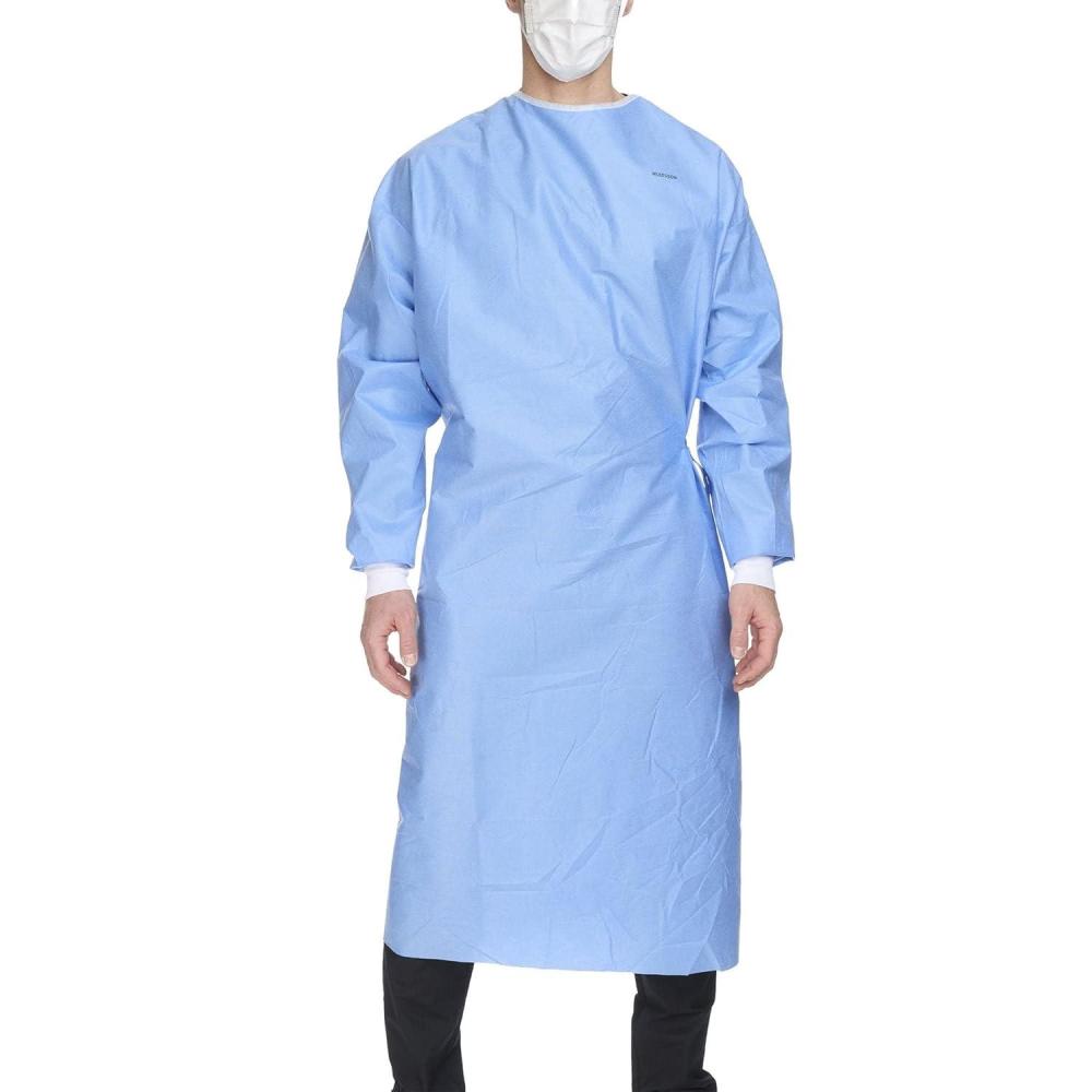 image:imageMcKesson Surgical Gown with Towel Disposable Sterile XLarge Blue AAMI Level 3 SMS Material FullBack 52 in Length Long Setin Sleeves Knit Cuffs 1 Count
