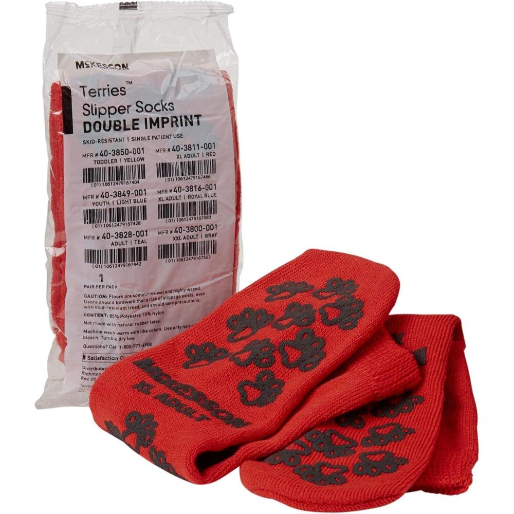 image:imageMcKesson Unisex Nonskid Slipper Socks Adult Sz 75 to 10 Red