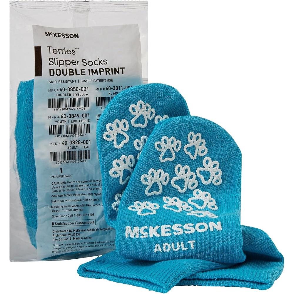 image:imageMcKesson Unisex Slipper Socks Adult Size 5 to 7 Blue  1 Pair