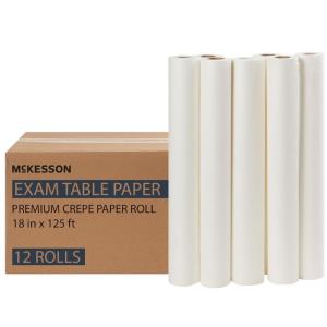 McKesson 18-812 Table Paper, Smooth, White, 18″ Width, 225′ Length, 18″ Width, 2700″ Length (Pack of 12)(18″ X125′ (Crepe))