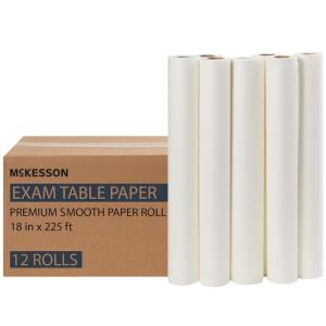 McKesson 18-812 Table Paper, Smooth, White, 18″ Width, 225′ Length, 18″ Width, 2700″ Length (Pack of 12)(18″ X225′ (Smooth))