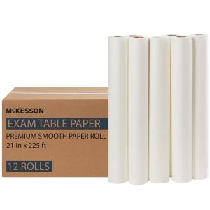 McKesson 18-812 Table Paper, Smooth, White, 18″ Width, 225′ Length, 18″ Width, 2700″ Length (Pack of 12)(21″X225′ (Smooth))