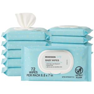 McKesson Baby Wipes, Unscented (1 Pack, 72 Wipes) – Aloe & Vitamin E, 99% Water, Flip-Top Lid, Wipes for Sensitive Skin & Diaper Rash, 6.8 in x 7 in, 72 per Pack(Unscented)