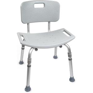 McKesson Bath Bench with Removable Back – Aluminum Frame, Without Arms – Gray, 300 lbs Weight Capacity, 19 1/4 in Seat Width, 15 1/2 in to 19 1/2 in Height, 1 Count