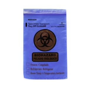 McKesson Biohazard Specimen Transport Bags for Medical Procedures – Zip Closure, Blue, Document Pouch – 6 in x 9 in, 100 Count