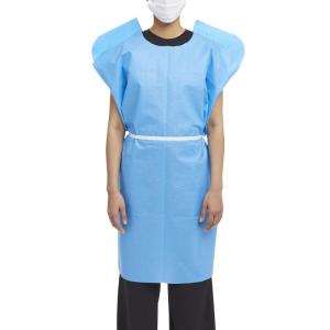 McKesson Deluxe Exam and X-Ray Gown, Disposable – Waist Tie, Multi-Phasic, Non-Woven, Short Sleeve – Blue, Unisex, One Size Fits Most Adults, 30 in x 42 in, 50 Count