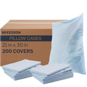 McKesson Disposable Pillow Case Covers Bulk Pillowcase, Single-Use for Medical Hospital Travel, Standard Size, Blue, 21 in x 30 in (100)(200)