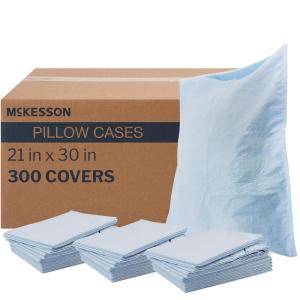 McKesson Disposable Pillow Case Covers Bulk Pillowcase, Single-Use for Medical Hospital Travel, Standard Size, Blue, 21 in x 30 in (100)(300)