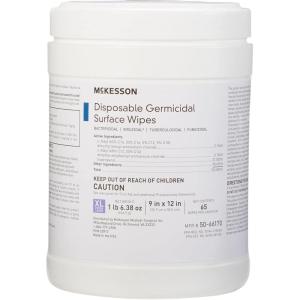McKesson Germicidal Disinfecting Wipes [1 Pack of 65 Wipes]– XL Alcohol Wipes for Medical & Household Use, Hospital-Grade Surface Cleaner, Multi-Surface Cleaner & Sanitizer(1 Count (Pack of 65))