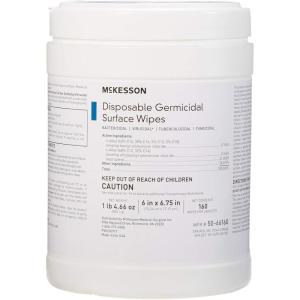 McKesson Germicidal Wipes [1920 Count] Disinfecting Wipes, Alcohol Cleaning Disinfectant Wipes, Hospital Grade Multi-Surface Wipes, 160 Wipes, 12 Pack(1 Count (Pack of 160))