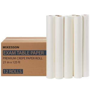 McKesson Medical Exam Table Paper [12 Rolls] – Bed Table Sheet Cover Ideal for Diaper Changing, Waxing, Nursing, Chiropractor, Tracing – Premium Crepe Paper Roll – White, 21 in x 125 ft