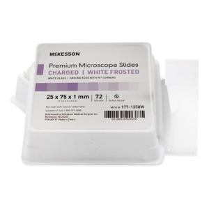 McKesson Microscope Slides – Charged, White Frosted, Ground Edged with 90° Corners, Pre-Cleaned Glass Slides, 72 Count(72)