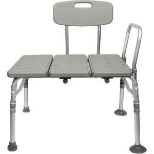 McKesson Transfer Bath Bench with Reversible Back – Aluminum Frame, Removable Arm Rail – Gray, 400 lbs Weight Capacity, 26 in Seat Width, 17 1/2 in to 22 1/2 in Height, 1 Count