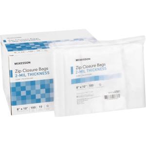 McKesson Zip Closure Bags, 2 mil Thickness – Polyethylene, Reclosable – Clear, 8 in x 10 in, 100 Count, 30 Packs, 3000 Total