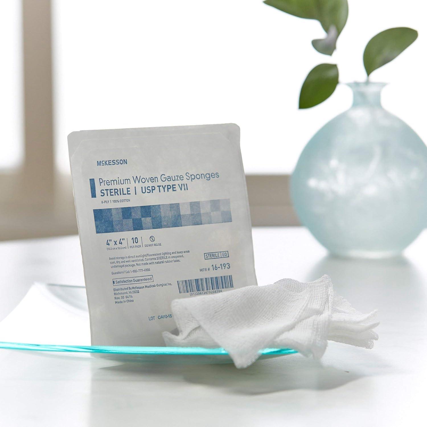 image:imageMcKesson 8Ply Sterile Premium Woven Gauze Sponges Cotton Squares for Wound Dressing Cleaning Prepping or Packing 4 x 4 inches 10 per Pack 128 Packs 1280 Total