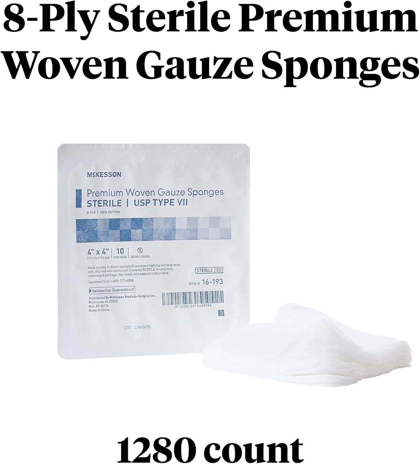 image:imageMcKesson 8Ply Sterile Premium Woven Gauze Sponges Cotton Squares for Wound Dressing Cleaning Prepping or Packing 4 x 4 inches 10 per Pack 128 Packs 1280 Total