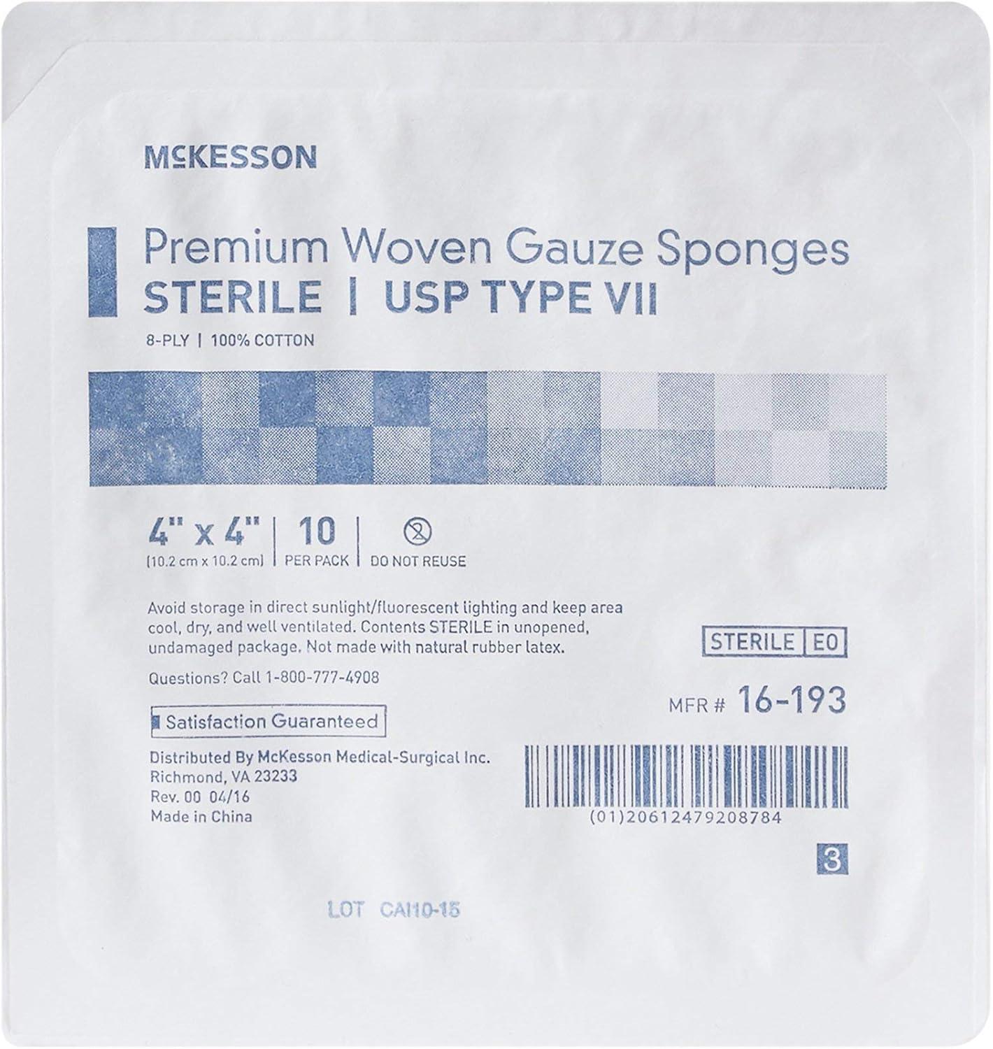 image:imageMcKesson 8Ply Sterile Premium Woven Gauze Sponges Cotton Squares for Wound Dressing Cleaning Prepping or Packing 4 x 4 inches 10 per Pack 128 Packs 1280 Total