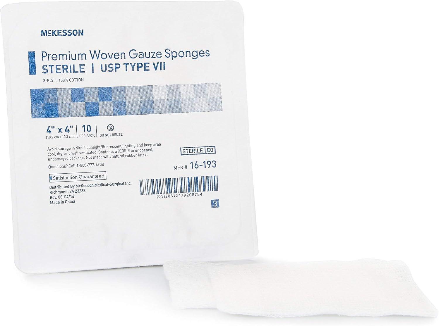 image:imageMcKesson 8Ply Sterile Premium Woven Gauze Sponges Cotton Squares for Wound Dressing Cleaning Prepping or Packing 4 x 4 inches 10 per Pack 128 Packs 1280 Total