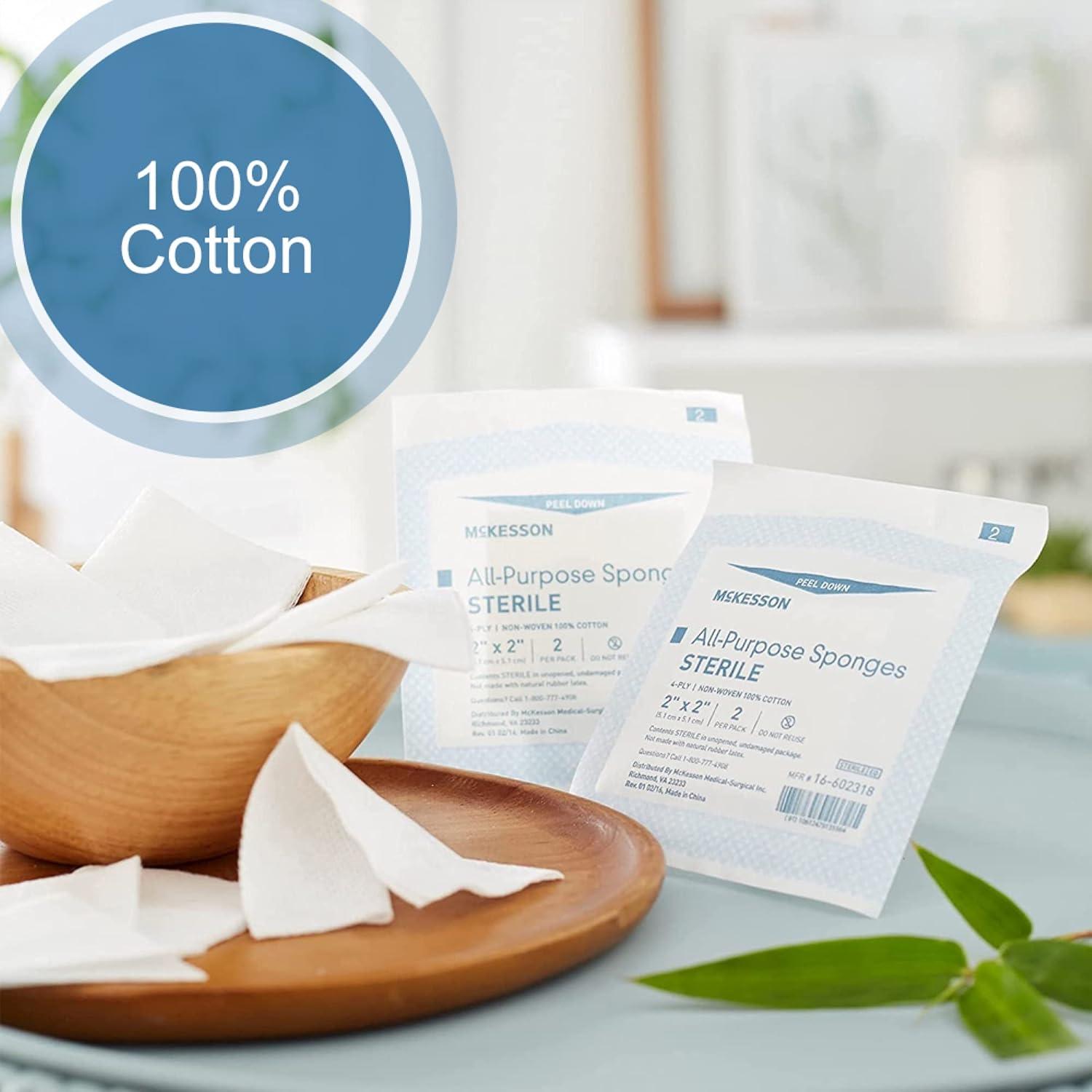 image:imageMcKesson All Purpose Sponges Sterile 4Ply 100 Cotton 4 in x 4 in 2 per Pack 25 Packs 50 Total2 X 2 Inch 3000 Count