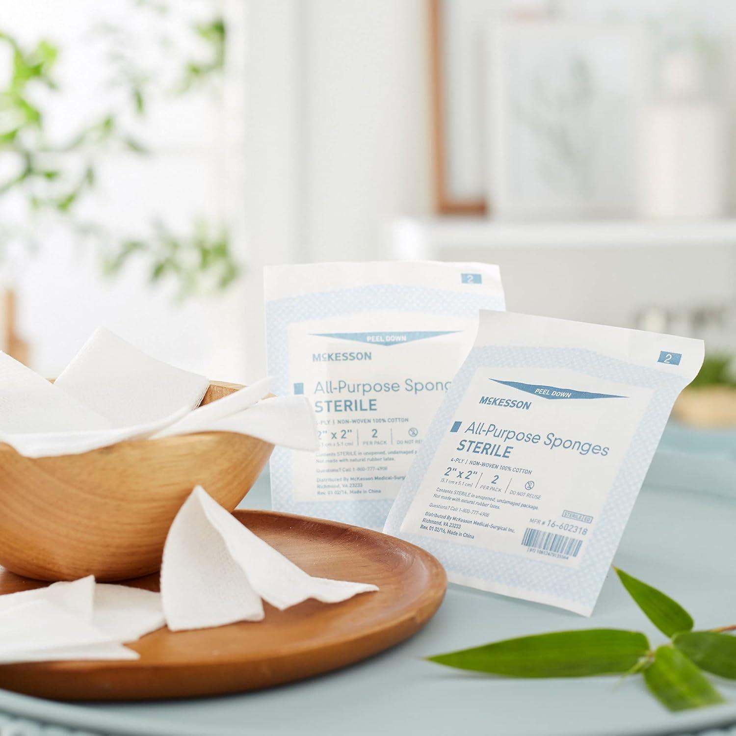 image:imageMcKesson All Purpose Sponges Sterile 4Ply 100 Cotton 4 in x 4 in 2 per Pack 25 Packs 50 Total2 X 2 Inch 3000 Count