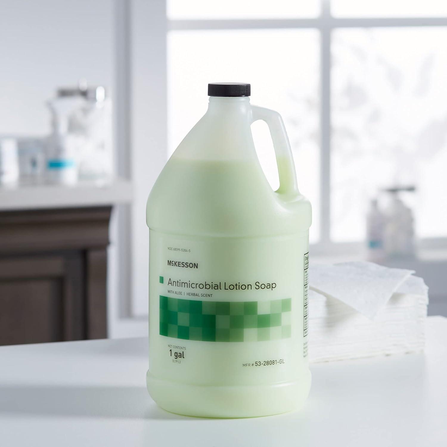 image:imageMcKesson Antimicrobial Lotion Hand Soap with Aloe 1 Gallon Refill Bottle Pack of 4 Bulk Herbal Scent Keeps Hands Clean and Moisturized MedicalGrade Soap
