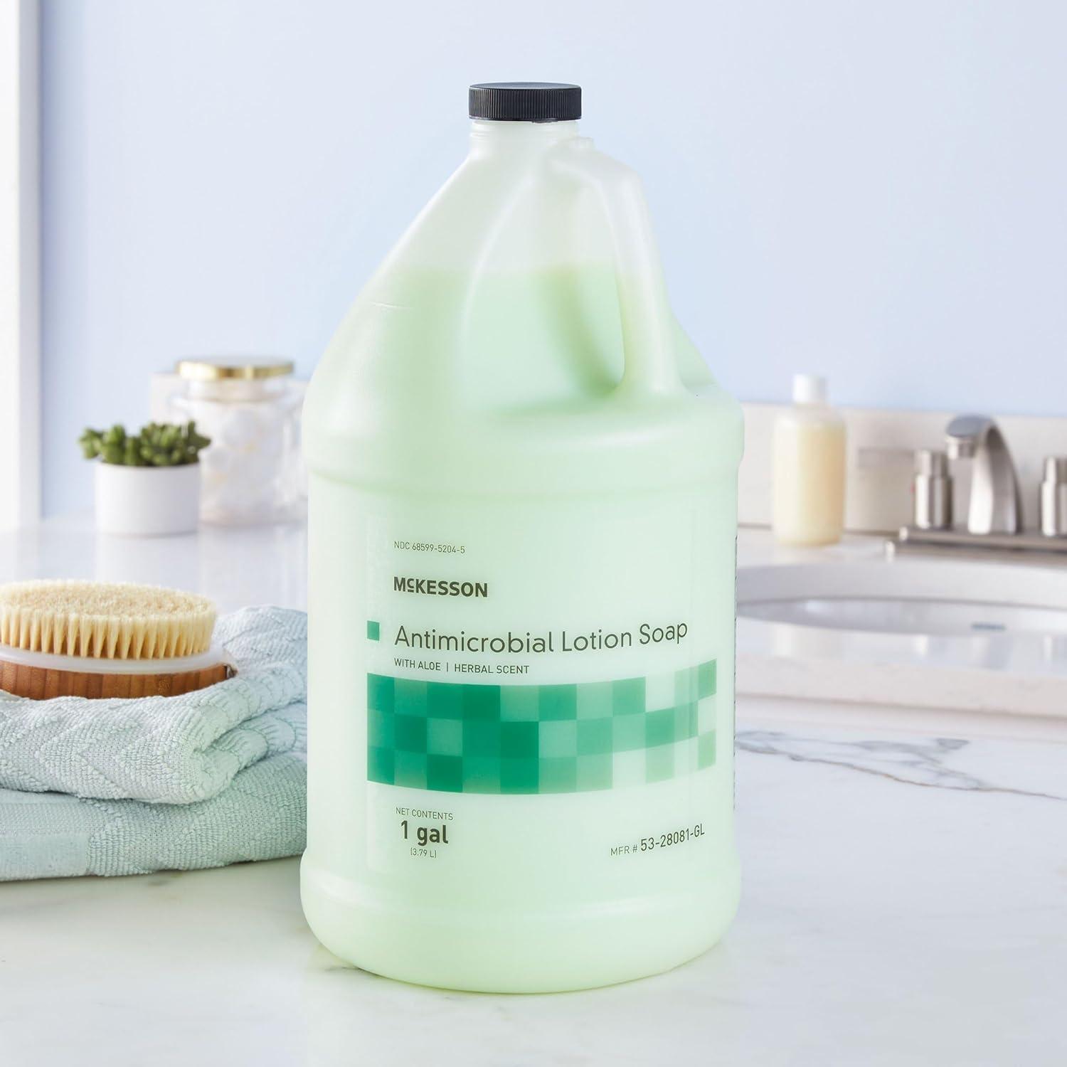 image:imageMcKesson Antimicrobial Lotion Hand Soap with Aloe 1 Gallon Refill Bottle Pack of 4 Bulk Herbal Scent Keeps Hands Clean and Moisturized MedicalGrade Soap