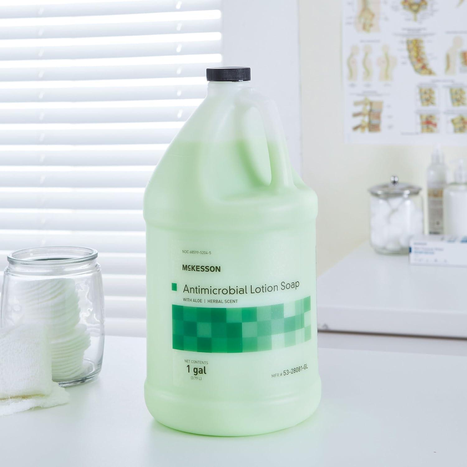 image:imageMcKesson Antimicrobial Lotion Hand Soap with Aloe 1 Gallon Refill Bottle Pack of 4 Bulk Herbal Scent Keeps Hands Clean and Moisturized MedicalGrade Soap