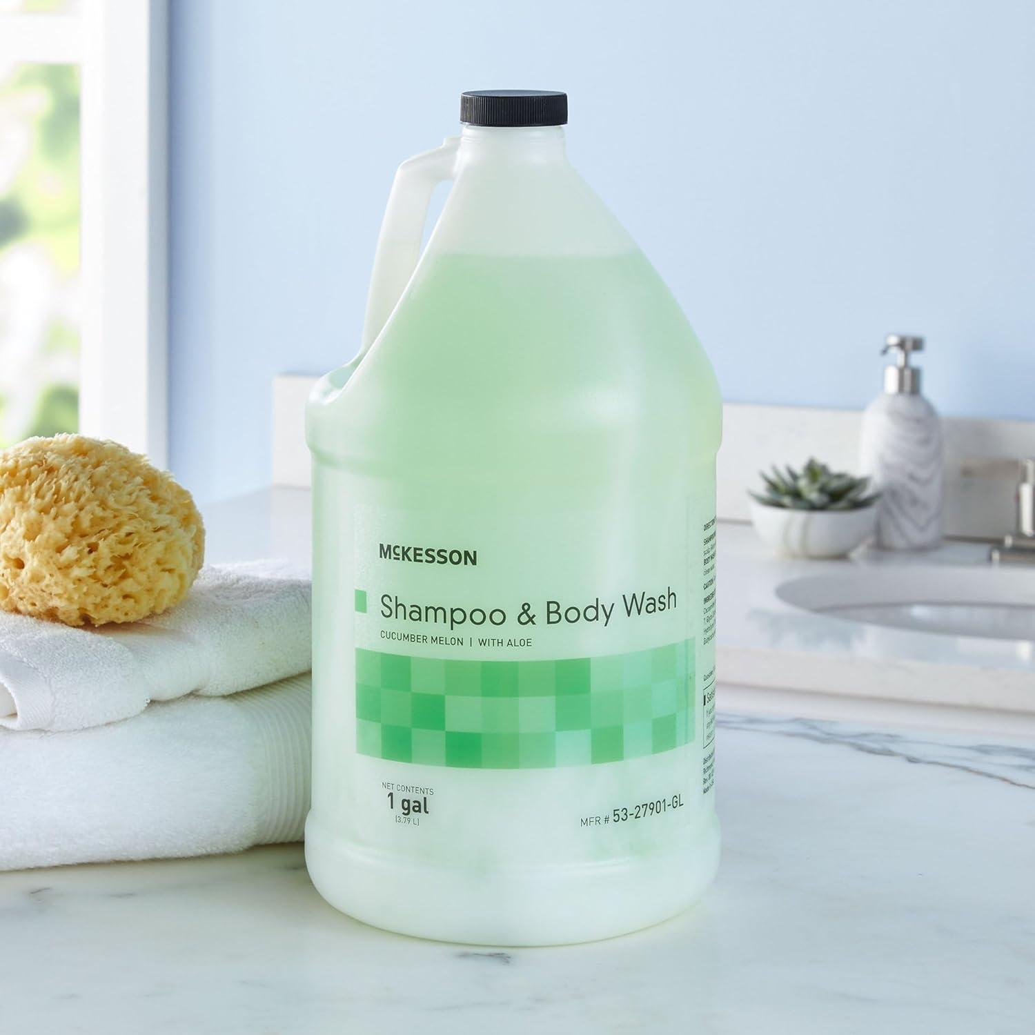 image:imageMcKesson Body Wash and Shampoo 4 Count 1 Gallon Bulk Refill Full with Aloe Cucumber Melon Scent Sensitive Skin amp Hair 2in1Cucumber Melon